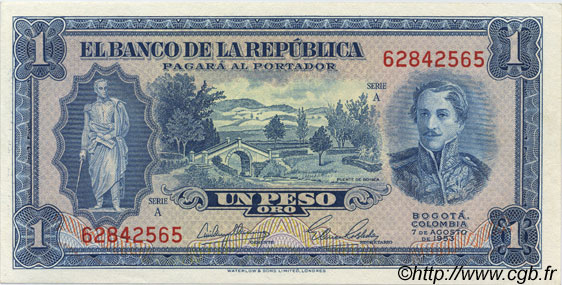 1 Peso Oro COLOMBIE  1953 P.398 pr.NEUF
