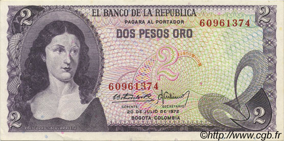 2 Pesos Oro COLOMBIE  1972 P.413a pr.NEUF