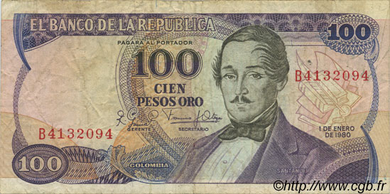 100 Pesos Oro COLOMBIE  1980 P.418c TB