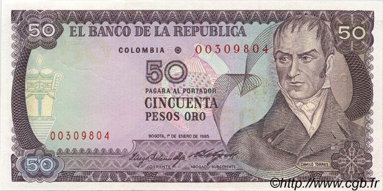 50 Pesos Oro COLOMBIE  1985 P.425a NEUF