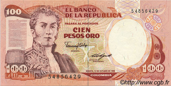 100 Pesos Oro COLOMBIE  1985 P.426b SPL