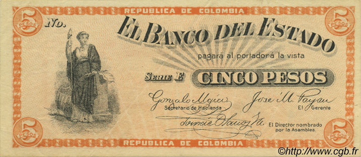 5 Pesos COLOMBIE  1900 PS.0505 SUP+