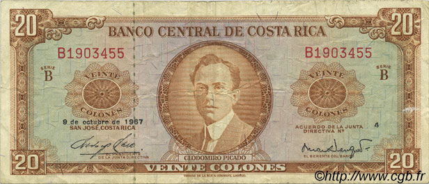20 Colones COSTA RICA  1967 P.231 TB+
