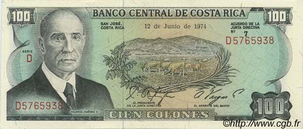 100 Colones COSTA RICA  1974 P.240a SPL