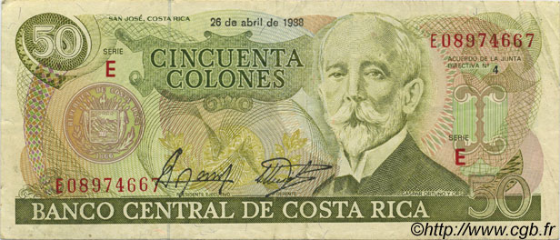 50 Colones COSTA RICA  1988 P.253 TTB+