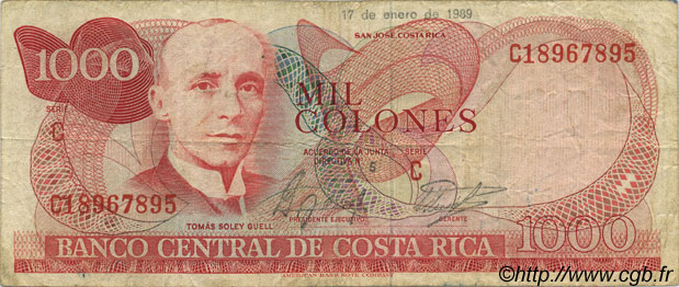 1000 Colones COSTA RICA  1989 P.256 TB