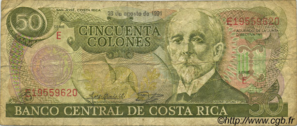 50 Colones COSTA RICA  1991 P.257a B+