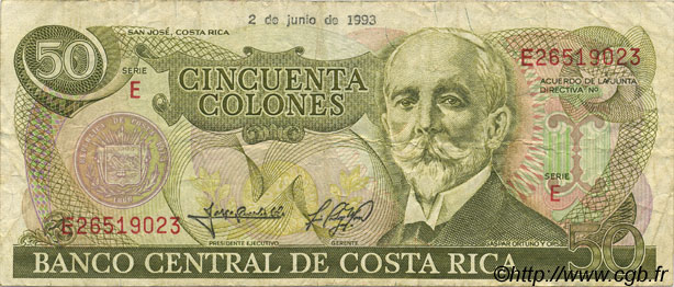 50 Colones COSTA RICA  1993 P.257a TB