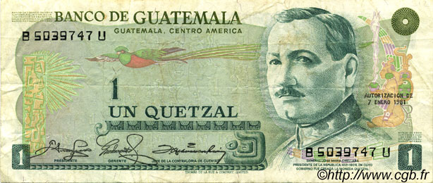1 Quetzal GUATEMALA  1981 P.059c TTB