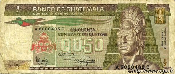 50 Centavos de Quetzal GUATEMALA  1983 P.065 TB