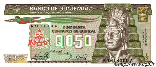50 Centavos de Quetzal GUATEMALA  1983 P.065 pr.NEUF