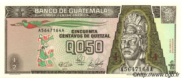 50 Centavos de Quetzal GUATEMALA  1989 P.072a NEUF