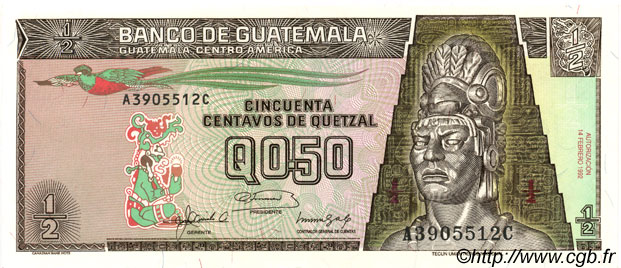 50 Centavos de Quetzal GUATEMALA  1992 P.072b pr.NEUF