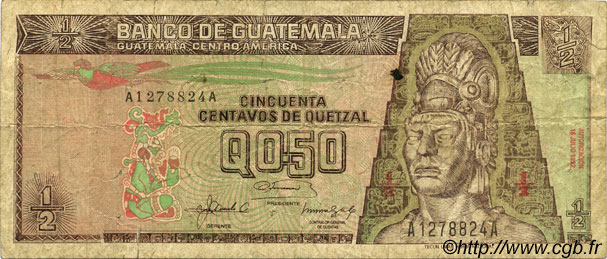 50 Centavos de Quetzal GUATEMALA  1992 P.079 pr.TB