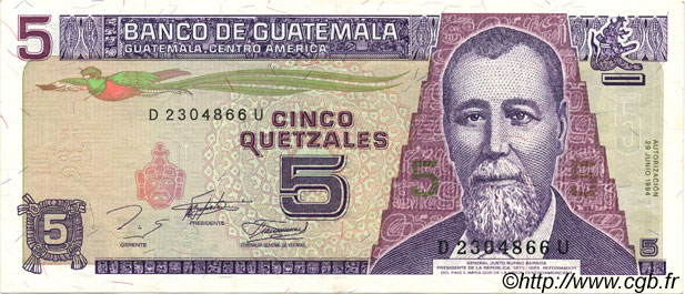 5 Quetzales GUATEMALA  1994 P.092 SUP