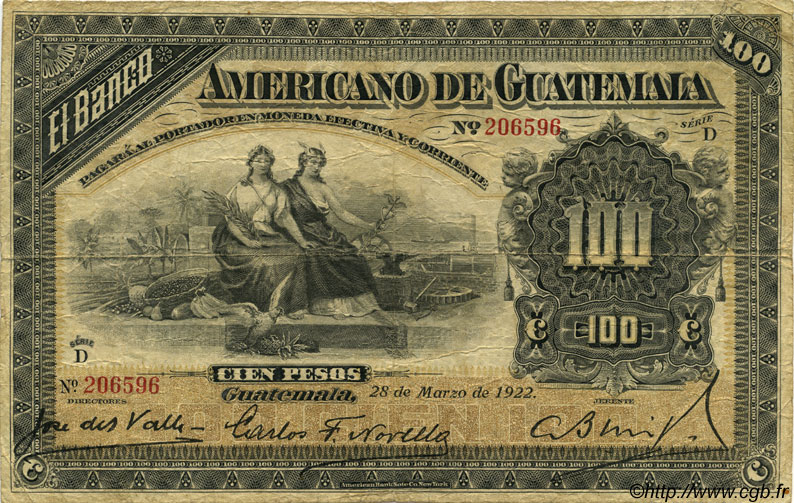 100 Pesos GUATEMALA  1922 PS.114a TB