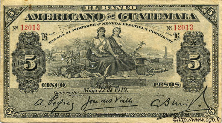 5 Pesos GUATEMALA  1919 PS.117 TTB