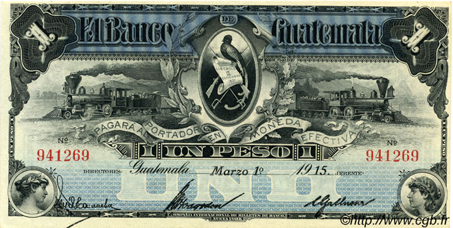 1 Peso GUATEMALA  1915 PS.141b SPL