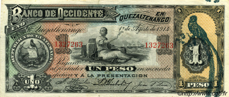 1 Peso GUATEMALA  1914 PS.173c SUP
