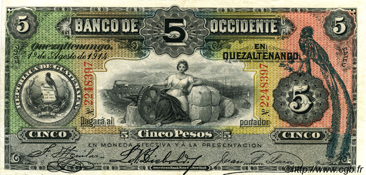 5 Pesos GUATEMALA  1914 PS.176b SPL