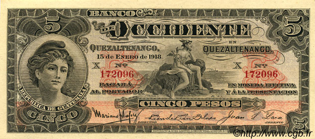 5 Pesos GUATEMALA  1918 PS.177 UNC-