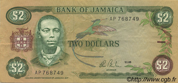 2 Dollars JAMAÏQUE  1985 P.69a TTB+