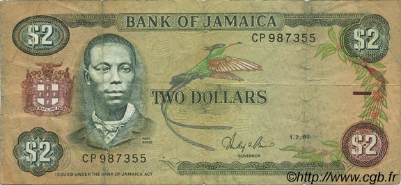 2 Dollars JAMAÏQUE  1987 P.69b TB