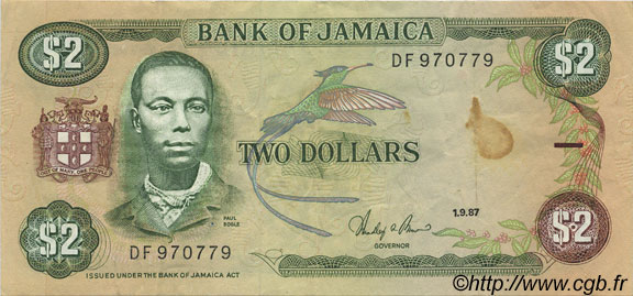 2 Dollars JAMAÏQUE  1987 P.69b TTB