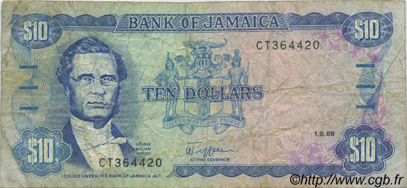 10 Dollars JAMAÏQUE  1989 P.71c TB