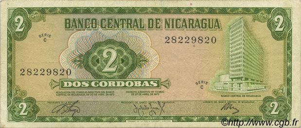2 Cordobas NICARAGUA  1972 P.121a TTB