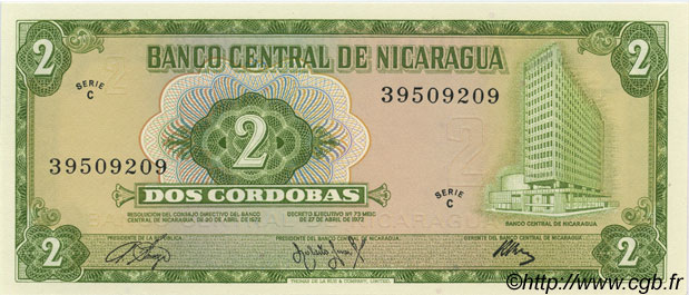 2 Cordobas NIKARAGUA  1972 P.121a ST