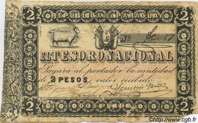 2 Pesos PARAGUAY  1860 P.012 TB
