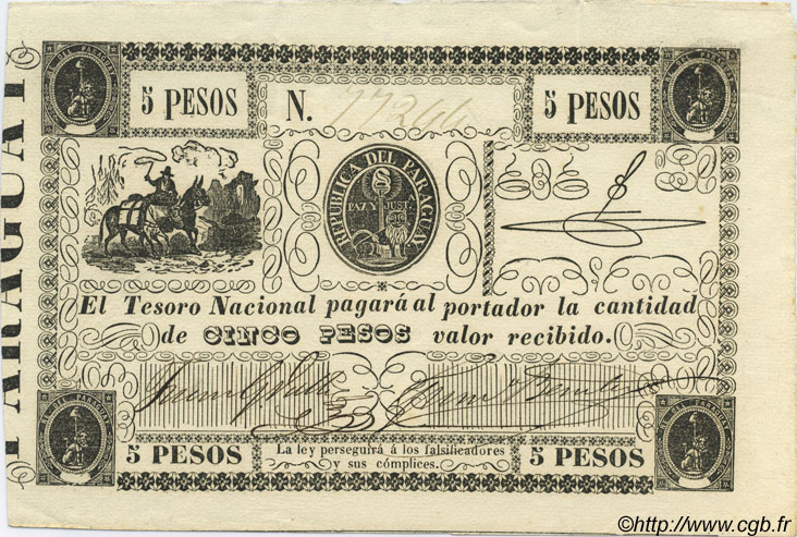5 Pesos PARAGUAY  1862 P.017 SUP