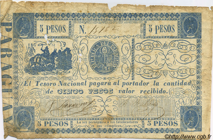 5 Pesos PARAGUAY  1865 P.025 B
