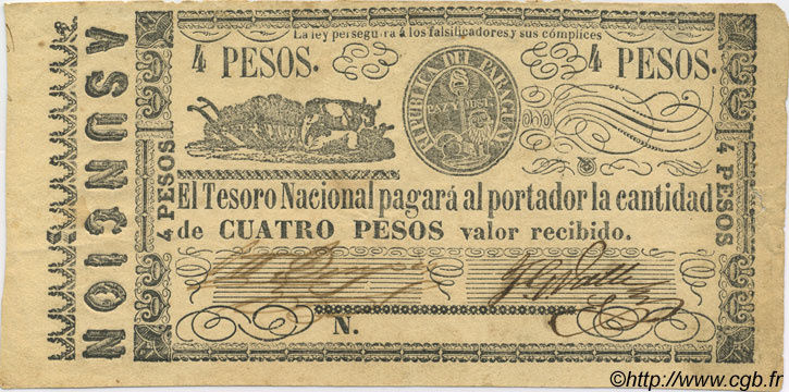 4 Pesos PARAGUAY  1865 P.028 SUP