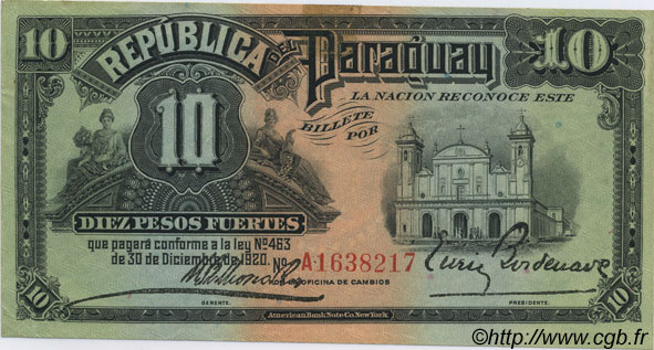10 Pesos PARAGUAY  1920 P.144 SUP