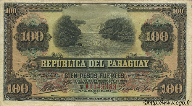 100 Pesos PARAGUAY  1923 P.152a TTB