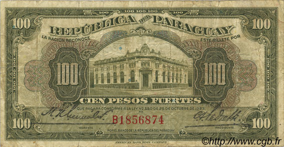 100 Pesos PARAGUAY  1923 P.168 TB