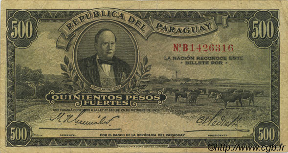 500 Pesos PARAGUAY  1923 P.169 pr.TTB