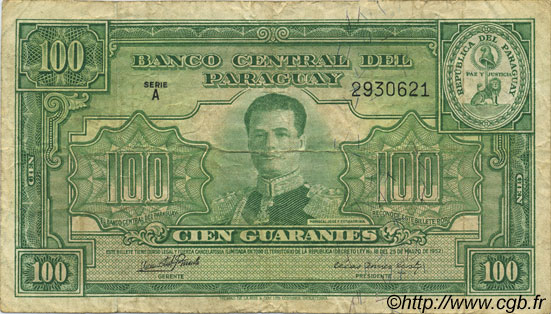 100 Guaranies PARAGUAY  1952 P.189b TB
