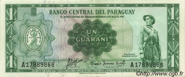 1 Guarani PARAGUAY  1963 P.193a pr.SPL