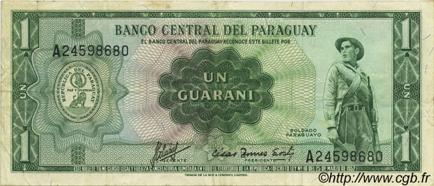 1 Guarani PARAGUAY  1963 P.193b TTB