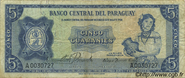 5 Guaranies PARAGUAY  1963 P.194 TB
