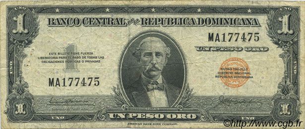 1 Peso RÉPUBLIQUE DOMINICAINE  1957 P.071 TB