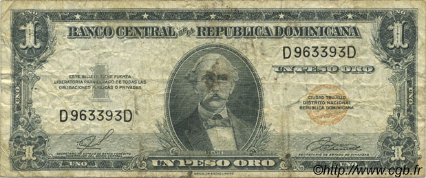 1 Peso RÉPUBLIQUE DOMINICAINE  1958 P.080 TB