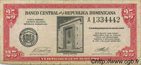 25 Centavos Oro RÉPUBLIQUE DOMINICAINE  1961 P.087a TB