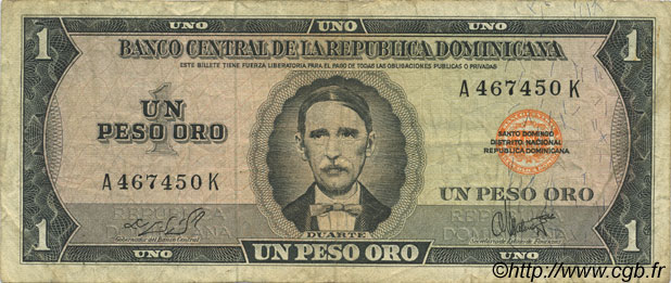 1 Peso Oro RÉPUBLIQUE DOMINICAINE  1964 P.099a TB
