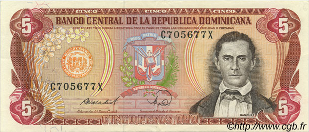 5 Pesos Oro RÉPUBLIQUE DOMINICAINE  1988 P.118c SPL