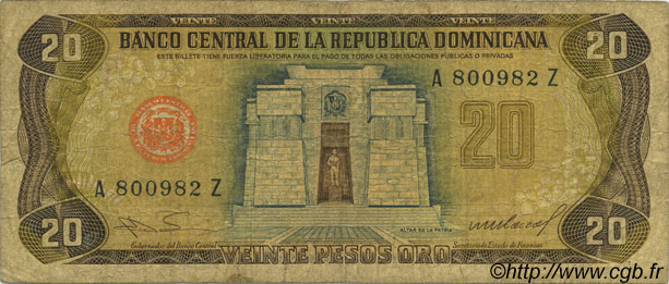 20 Pesos Oro RÉPUBLIQUE DOMINICAINE  1985 P.120c B+