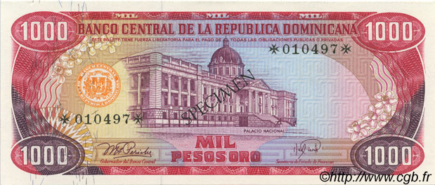 1000 Pesos Oro Spécimen RÉPUBLIQUE DOMINICAINE  1978 PCS4 NEUF